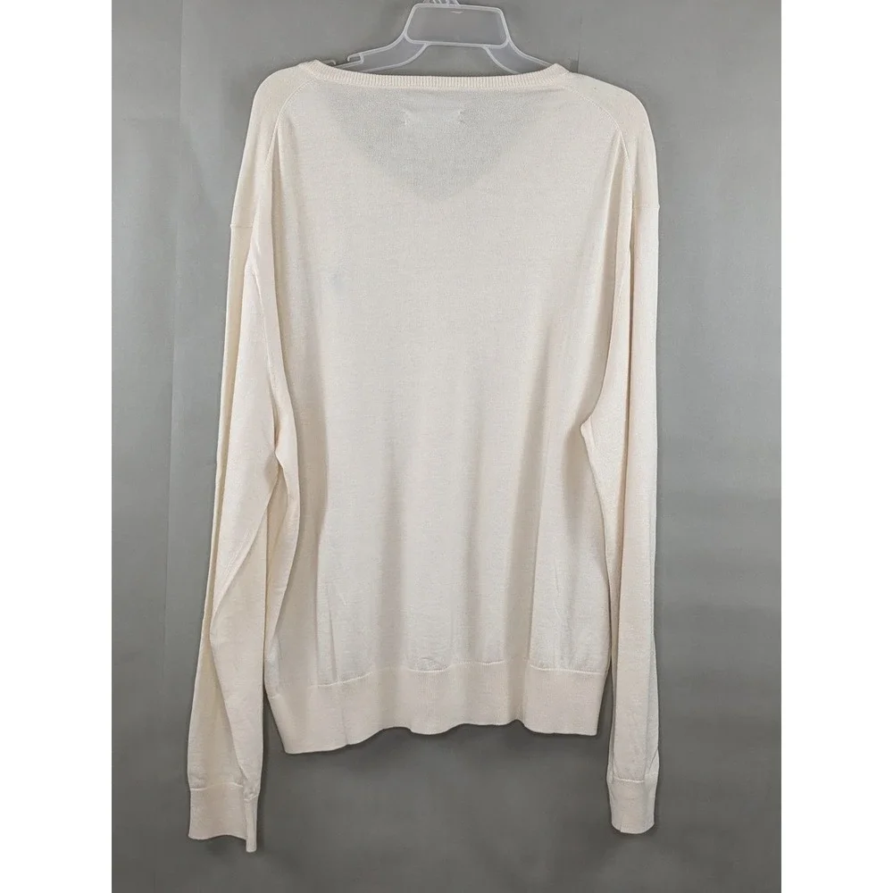 Polo Ralph Lauren V Neck Sweater Mens XL Cream Cotton Cashmere Soft‎ Lightweight
